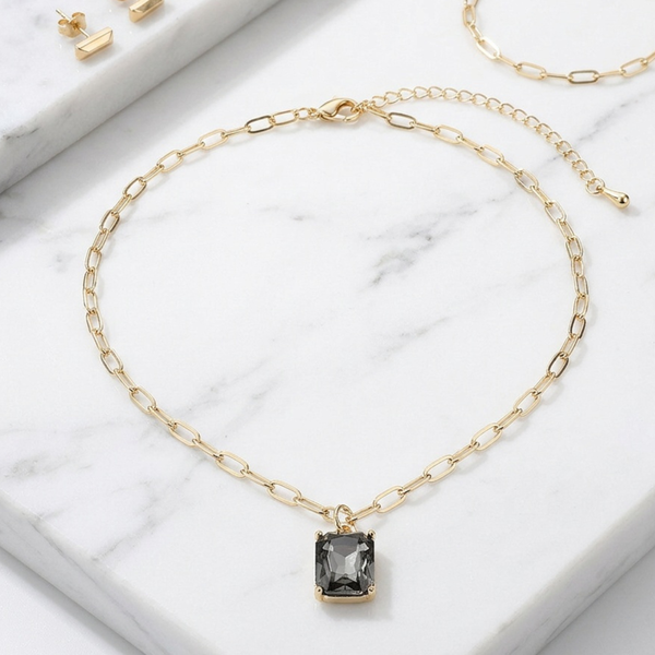 Malia - Faceted Gem Pendant Paperclip Chain Necklace