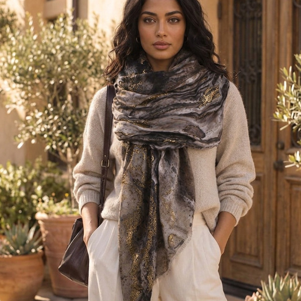 Kit  - Oversized Lightweight Abstract Marble Print Shawl Wrap Scarf