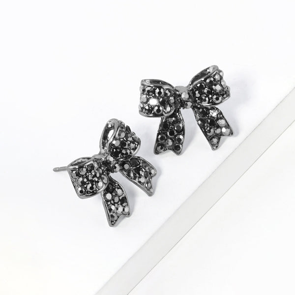 Bianca - Crystal Rhinestone Pave Bow Stud Earrings