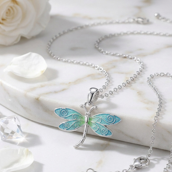Tyra  - Enamel Swirl Dragonfly Pendant Necklace