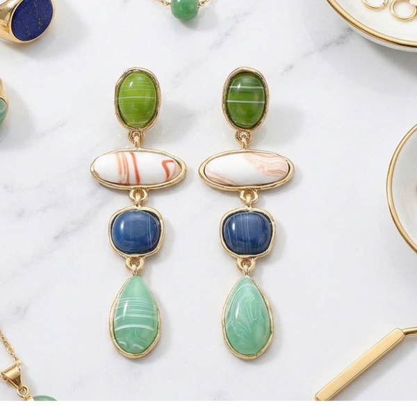 Ember - Multi Resin Pebble Link Statement Earrings
