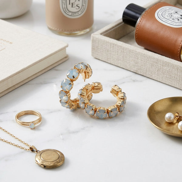 Alice - Faceted Round Stone Hoop Earrings