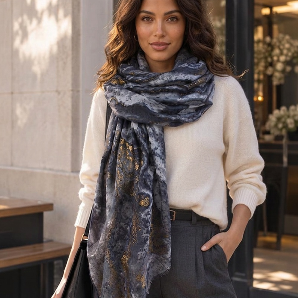 Kit  - Oversized Lightweight Abstract Marble Print Shawl Wrap Scarf