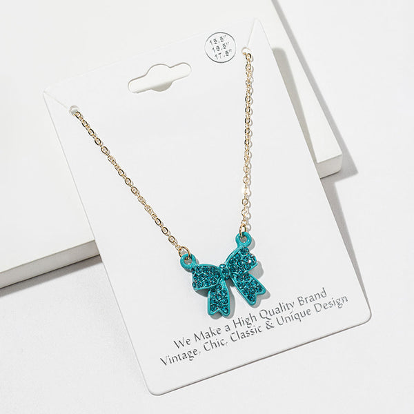 Maria - Rhinestone Bow Pendant Necklace