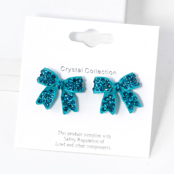 Bianca - Crystal Rhinestone Pave Bow Stud Earrings