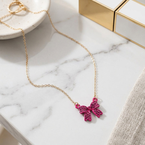 Maria - Rhinestone Bow Pendant Necklace