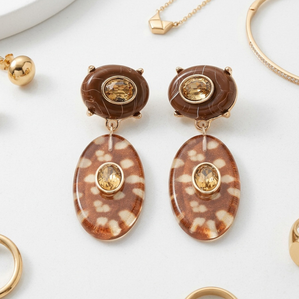 Corinne - Gem Accent Resin Oval Drop Earrings