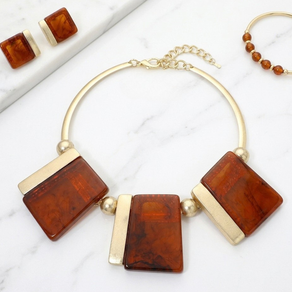 Delphine - Triple Panel Link Collar Statement Necklace