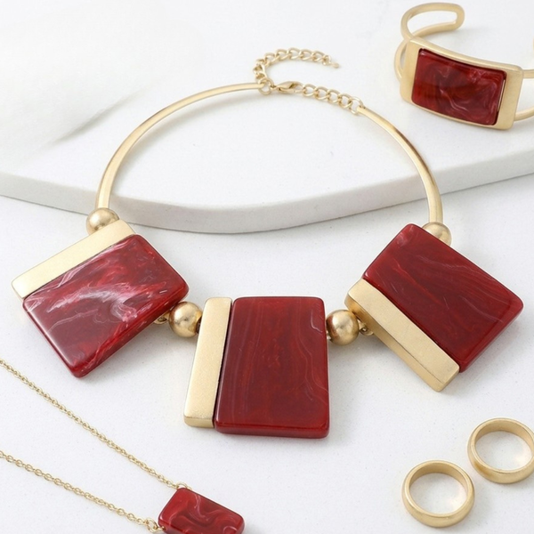 Delphine - Triple Panel Link Collar Statement Necklace