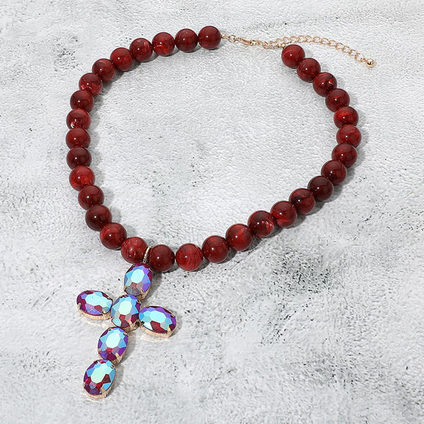 Sally - Oval Stone Cross Pendant Necklace