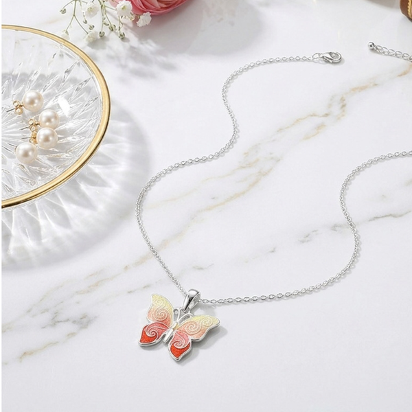Adele  - Enamel Swirl Butterfly Pendant Necklace