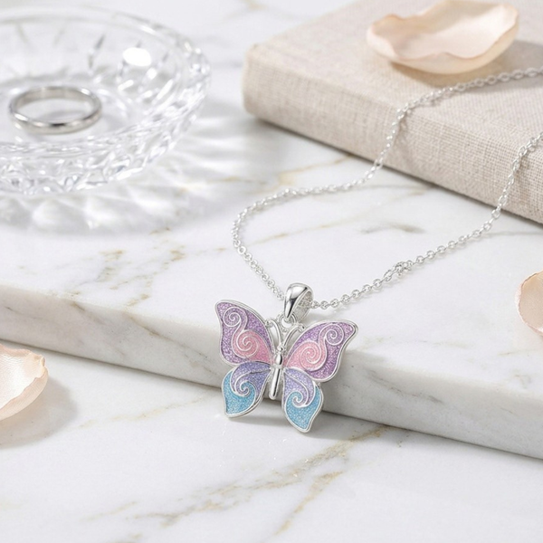Adele  - Enamel Swirl Butterfly Pendant Necklace