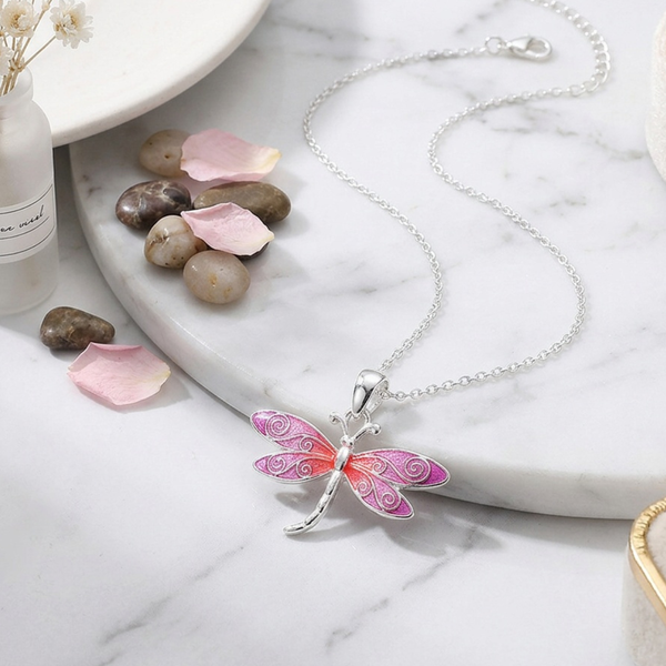 Tyra  - Enamel Swirl Dragonfly Pendant Necklace