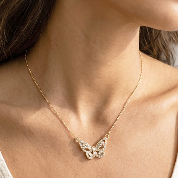 Anacá - Pave Butterfly Pendant Necklace