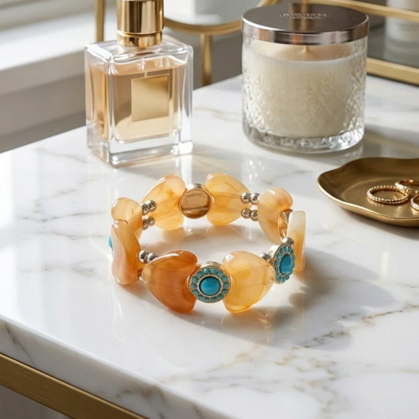 Jasmine - Western inspired  Charm Heart Beaded Stretch Bracelet
