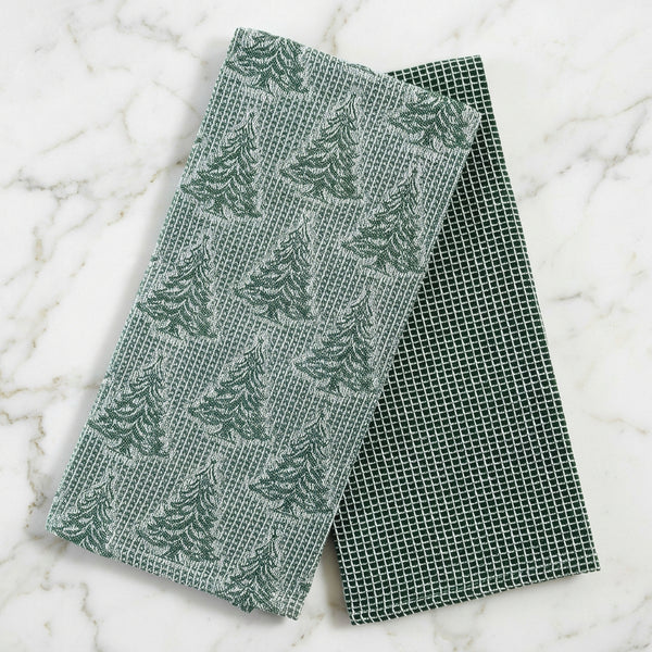 Aliana - 2 PCS Christmas Tree Pattern Waffle Kitchen Towel Set