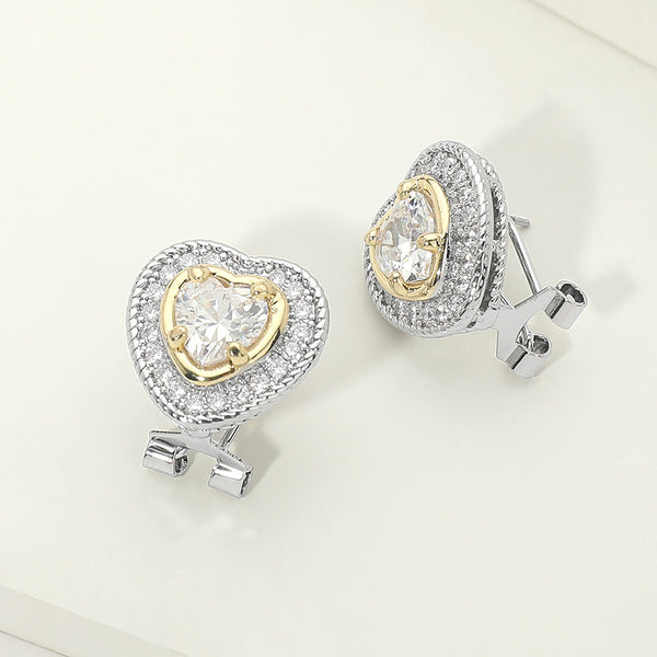 Brielle - 14K Gold Plated Cubic Zirconia Heart Stud Earrings