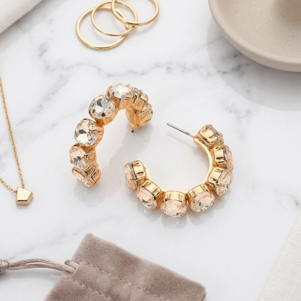 Alice - Faceted Round Stone Hoop Earrings