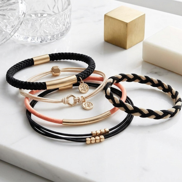 Audrina - 5 pcs Multi Charm Stretch Hairband Bracelet