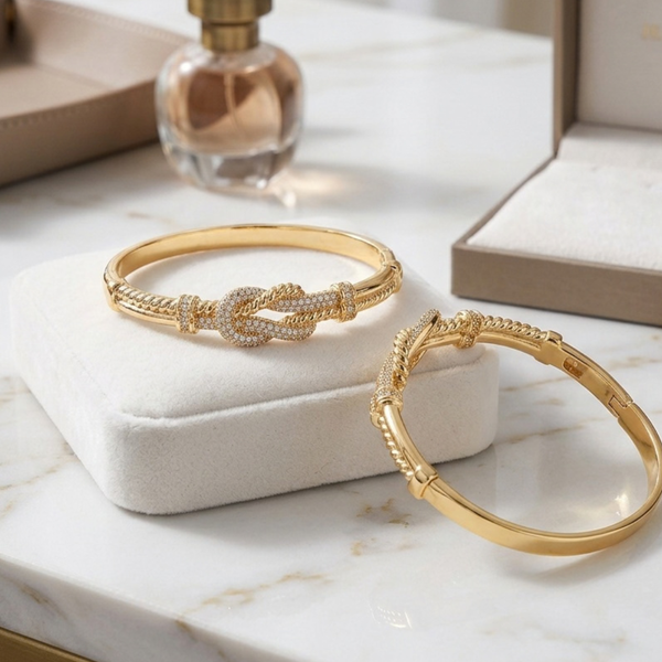 Elliana - Cubic Zirconia Pave Infinity Knot Accent Bangle Bracelet