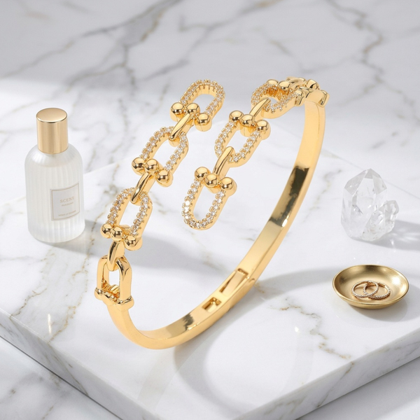 Isla  - Cubic Zirconia Pave Industrial Link Bangle Bracelet
