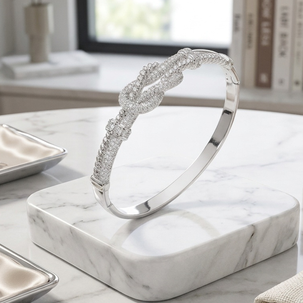 Elliana - Cubic Zirconia Pave Infinity Knot Accent Bangle Bracelet
