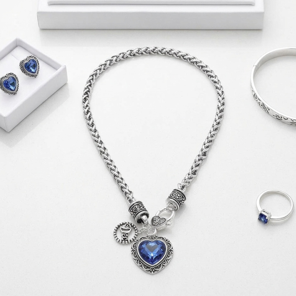 Annika - Birthstone Heart Charm Pendant Braided Chain Necklace