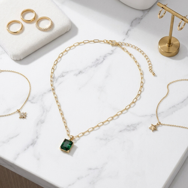 Malia - Faceted Gem Pendant Paperclip Chain Necklace