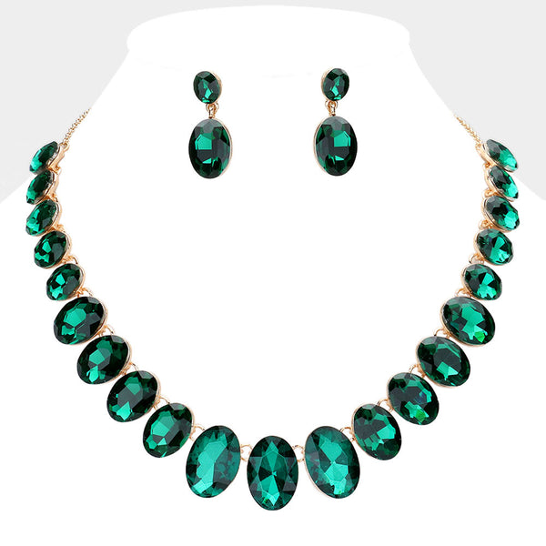 Lace - Oval Stone Link Necklace Set