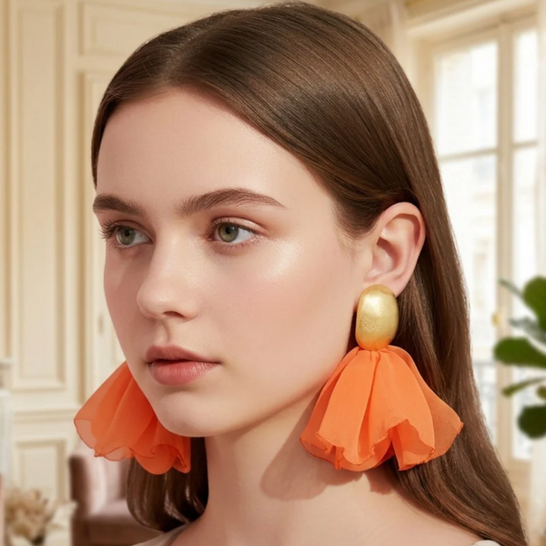 Louella - Fabric Floral Petal Drop Statement Earrings