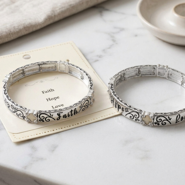 Mickey - FAITH HOPE LOVE Quatrefoil Charm Bracelet