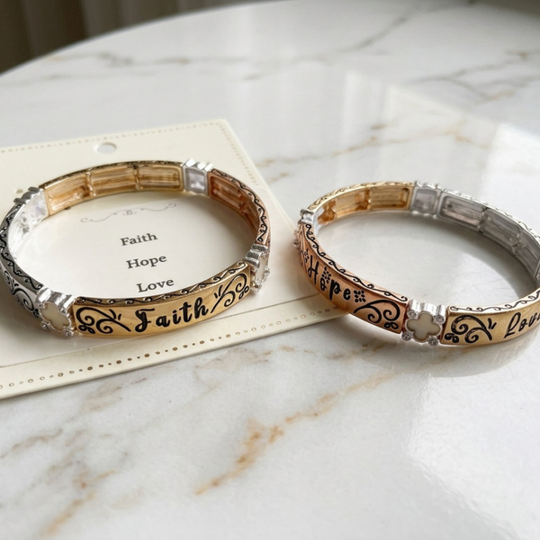Mickey - FAITH HOPE LOVE Quatrefoil Charm Bracelet