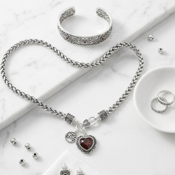 Annika - Birthstone Heart Charm Pendant Braided Chain Necklace