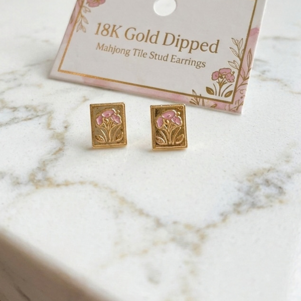 Olea - 18K Gold Dipped Mahjong Tile Stud Earrings