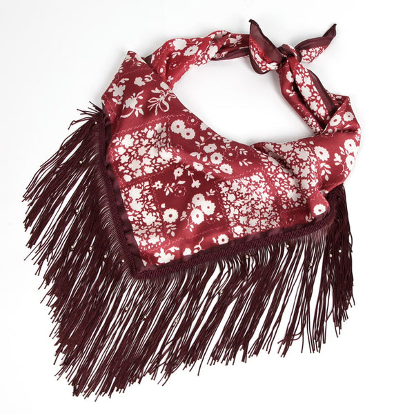 Rebel - Western Inspired Floral Beaded Fringe Bandana Scarf