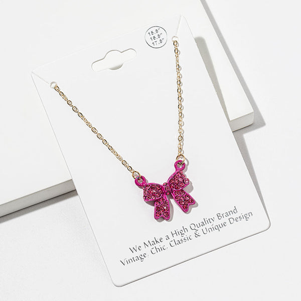 Maria - Rhinestone Bow Pendant Necklace