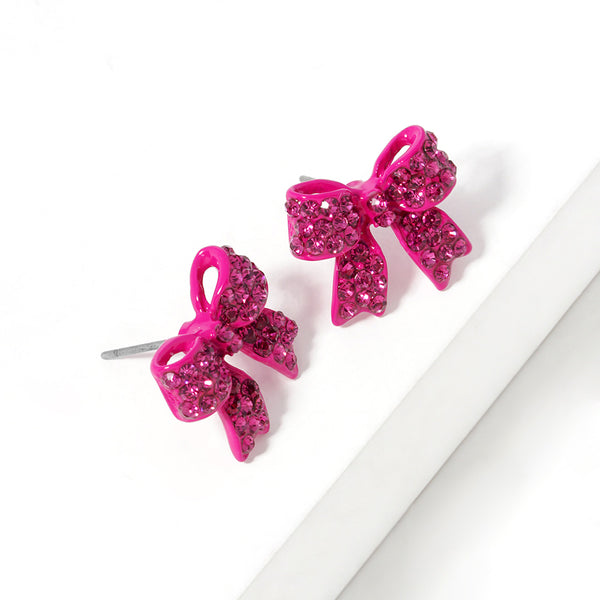Bianca - Crystal Rhinestone Pave Bow Stud Earrings
