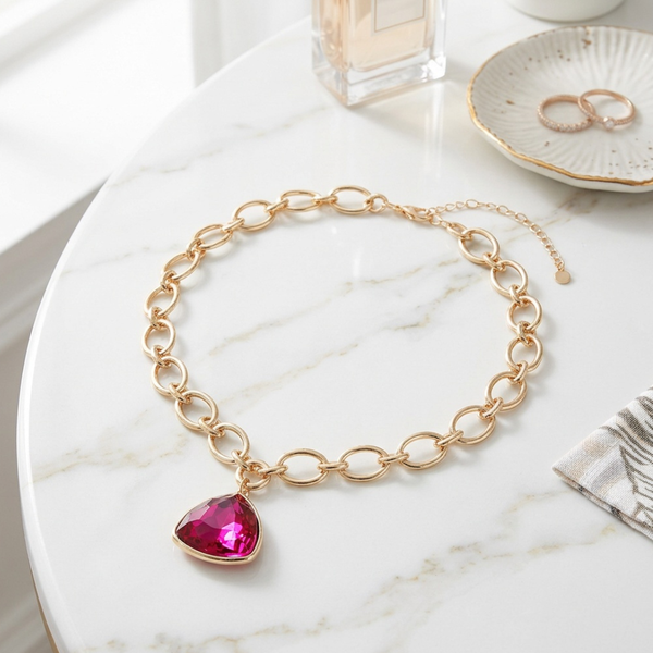 Inez - Faceted Gem Pendant Oval Link Chain Necklace