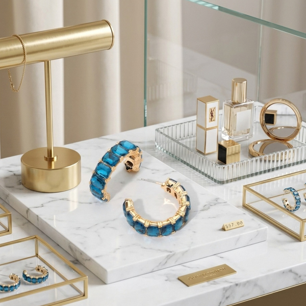 Kehlani  - Faceted Rectangular Gem Hoop Earrings