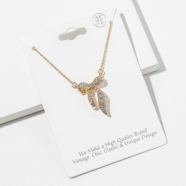 Seine - Pave Bow Pendant Necklace