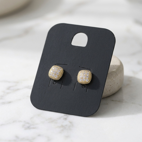 Bodhi - Cubic Zirconia Pave Round Square Stud Earrings