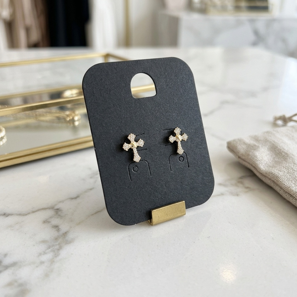 Uma - Cubic Zirconia Pave Cross Stud Earrings