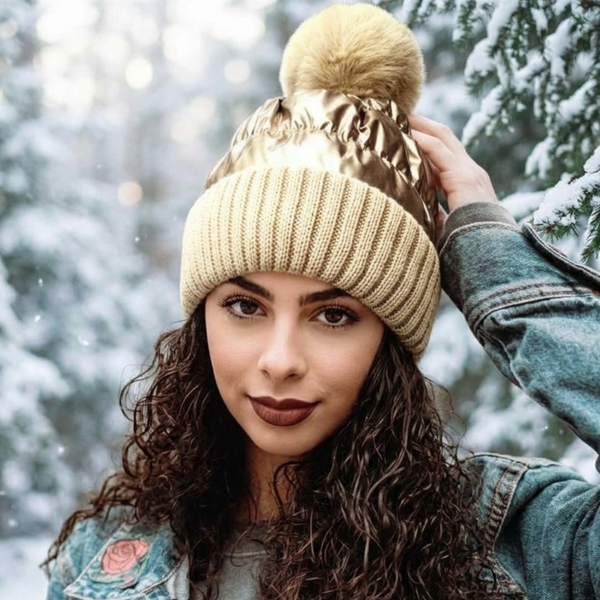 Opal - Fleece Lining Puffer Pom Pom Winter Hat