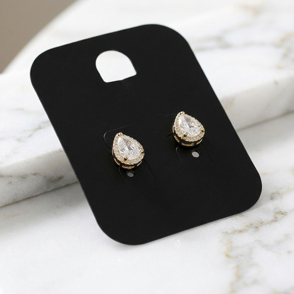 Birdie - Cubic Zirconia Pear Shaped Halo Stud Earrings