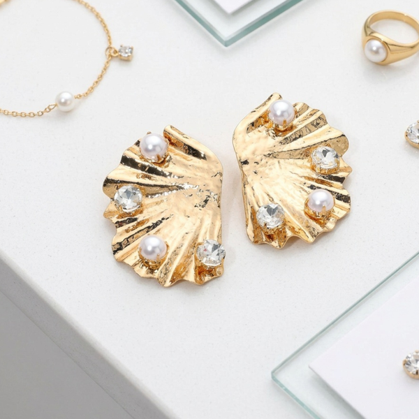 Gracie - Sculpted Pleat Shell Fan Statement Earrings