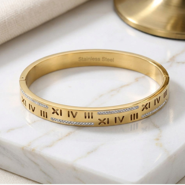 Lace - Stainless Steel Roman Numeral Hinged Bangle Bracelet