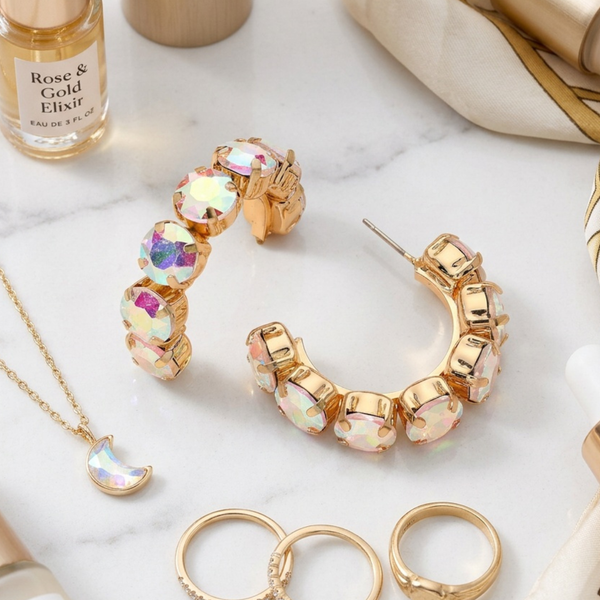 Alice - Faceted Round Stone Hoop Earrings
