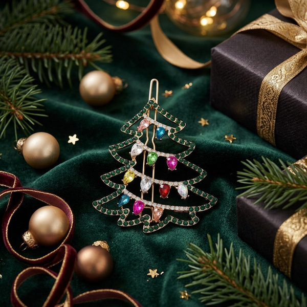 Lea - Teardrop Stone Christmas Tree Hair Clip
