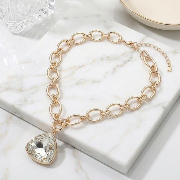 Inez - Faceted Gem Pendant Oval Link Chain Necklace