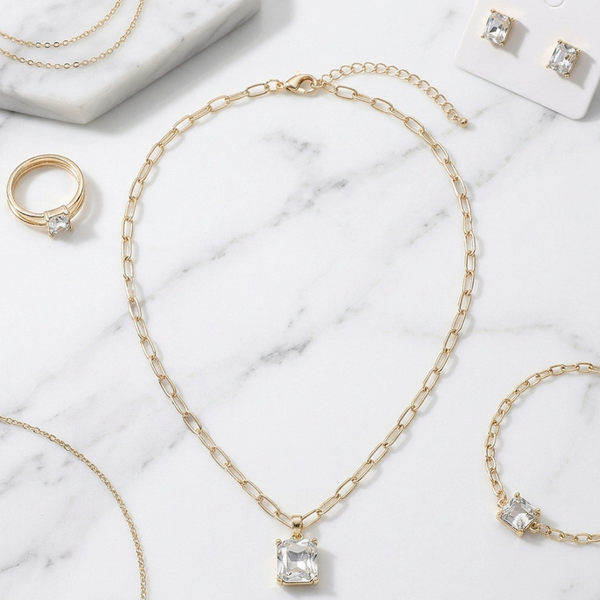 Malia - Faceted Gem Pendant Paperclip Chain Necklace